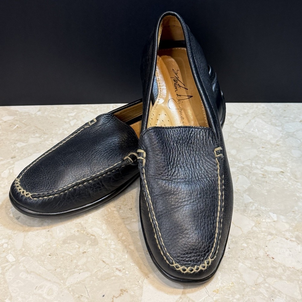 Martin Dingman Mens Black Pebbled Leather Driving Loafers Shoes 11M 532025